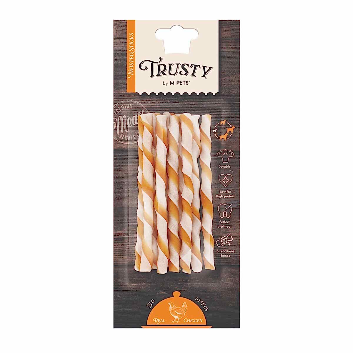  - M-PETS TRUSTY CHICKEN TWISTED STICKS 10LU 55GR/12,7CM